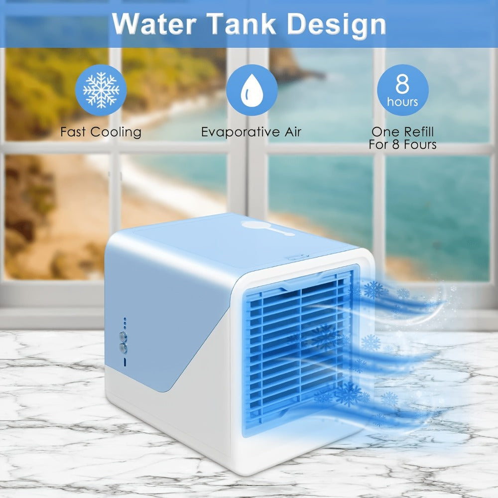 Portable Air Cooler 3-in-1 Mini Personal Air Conditioner Humidifier Fan with Atmosphere Light for Entryways, Bedrooms and Living Spaces
