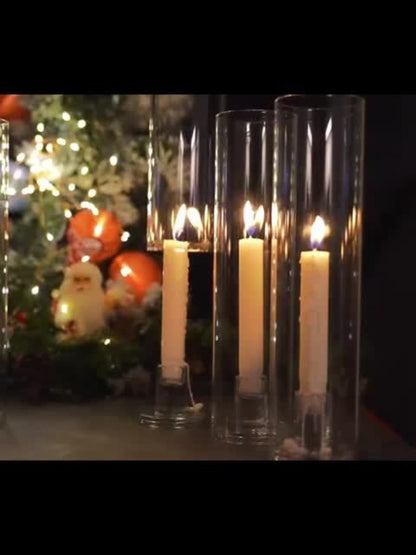 Hurricane Glass Candle Holders for Taper Candles, 11.8 Inch Tall Clear Cylinder Windproof Candlestick Stand for Wedding