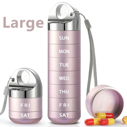 Weekly Pill Organizer, Large Aluminum Alloy 7-Day Pill Box for Medications Vitamins Supplements, Portable Travel Pill Case
