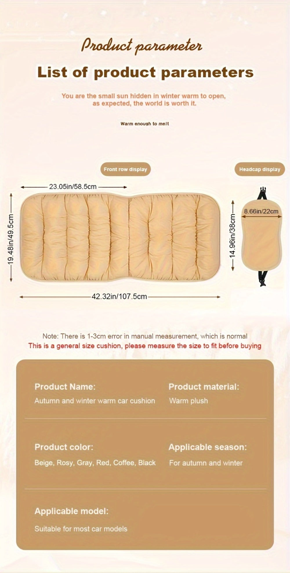Vest-Style Car Seat Cushion with Connected Backrest and Seat Pad, Memory Foam Fill and Red, Beige or Black Options