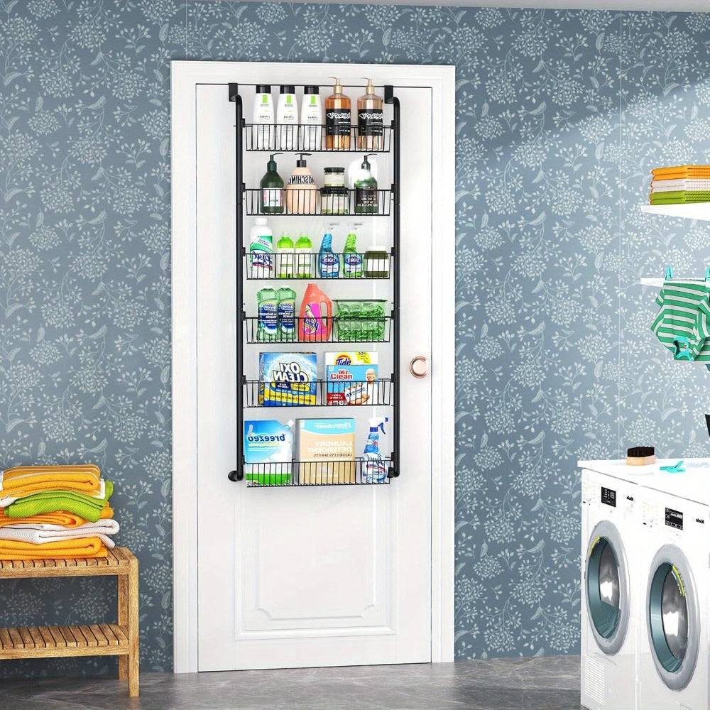 Over Door Pantry Storage Organizer 6 or 8-Tier Metal Spice Rack in Black or White for Kitchen Use