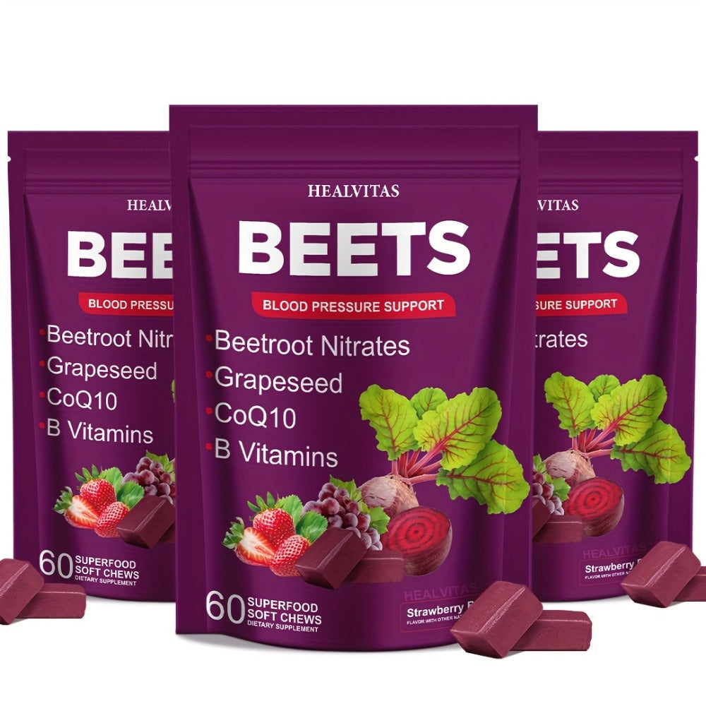 Beet Root Gummies for Blood Pressure & Heart Health with CoQ10 Vitamin B12 B6 Grapeseed Extract