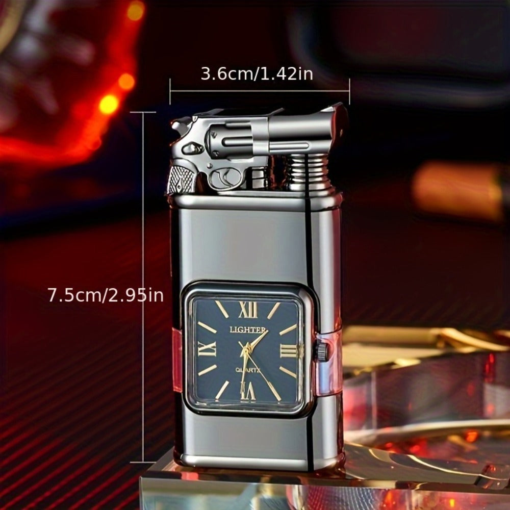 Double Flame Retro Metal Lighter Windproof Refillable Butane Outdoor Portable Quartz Ignition Dragon Eagle Gun Type Ice Golden Bronze