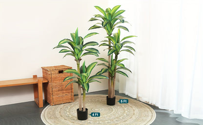 Potted Dracaena Artificial Tree with Complete 4, 5 and 6 ft Height Options and Layered Green Leaf Display