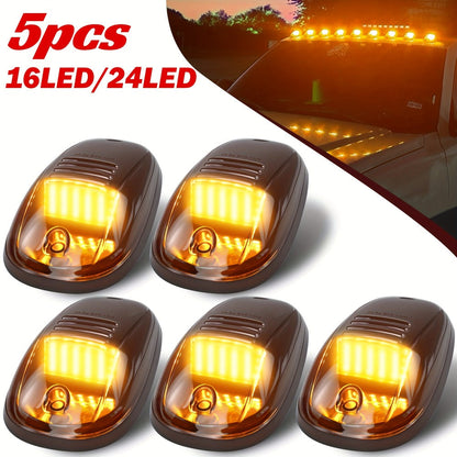 5pcs LED Cab Roof Marker Lights 16/24 LED 12V Super Bright UV-Resistant ABS Lens with Wiring Harness Kit for 2003-2018 Pickup Trucks 1500