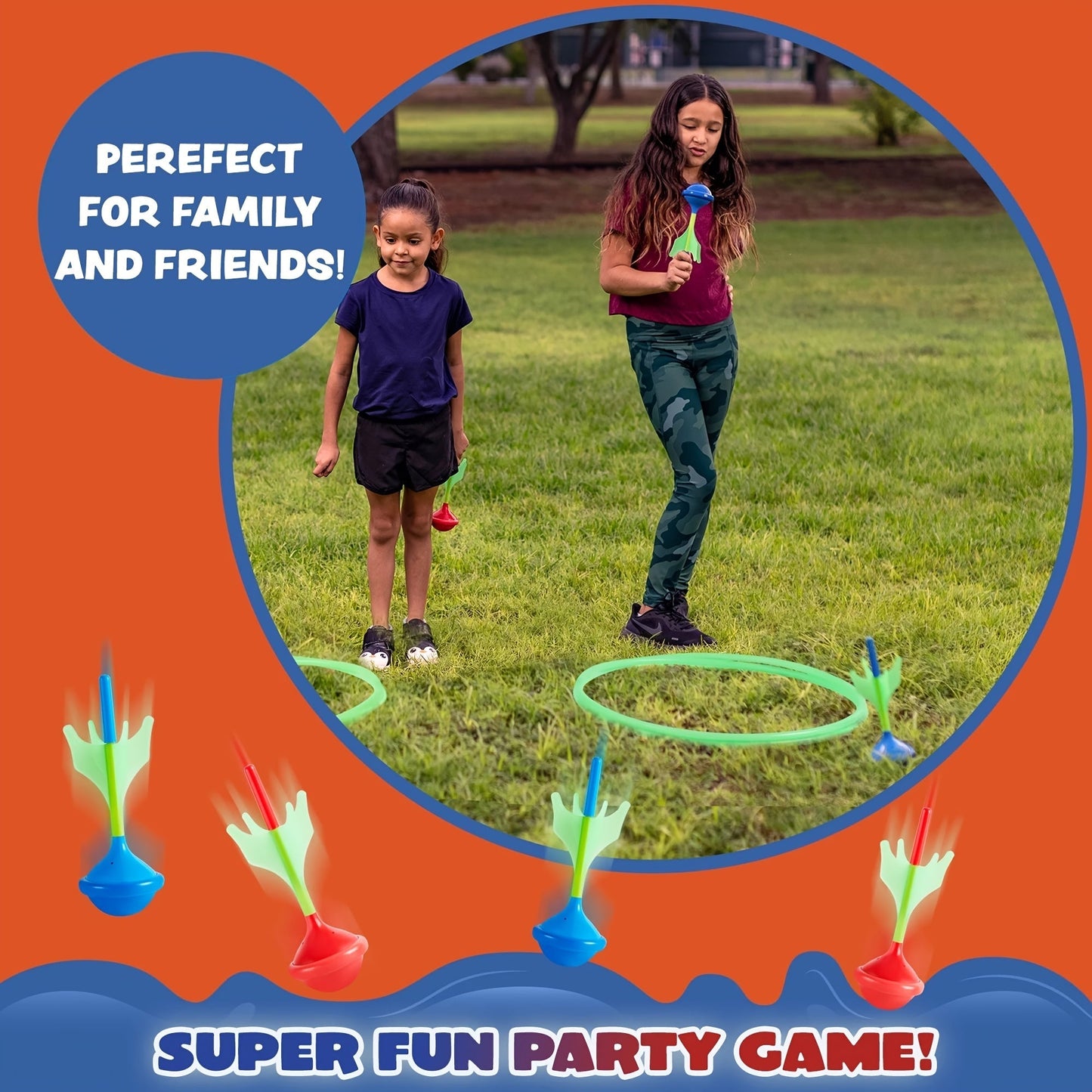 Lawn Darts Game Set Glow in the Dark – 6 Piece Soft Tip Rubber Dart Set with 2 Target Rings for Kids & Adults