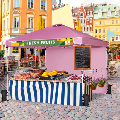Pink 10x10ft Commercial Pop-Up Canopy Tent with Sidewall, Hanging Bars, Crossbars and Banner Strip