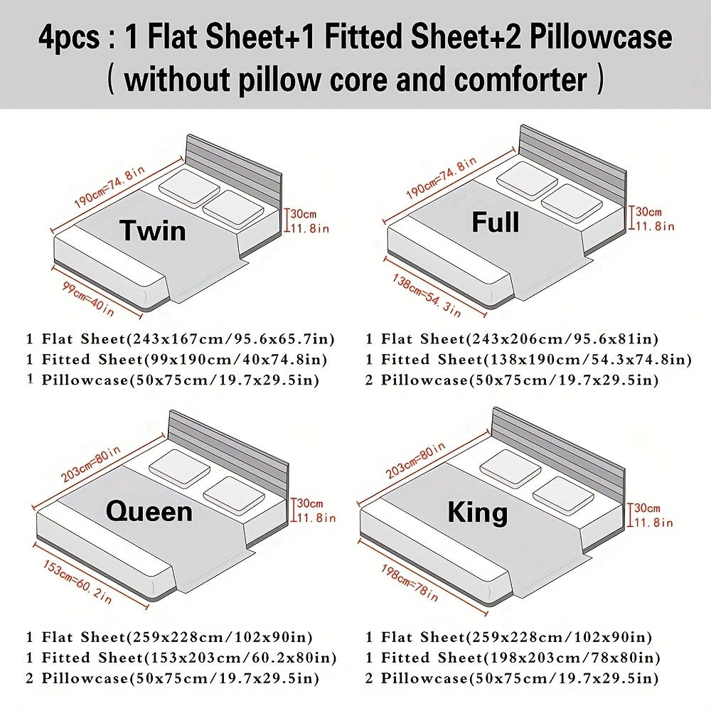 Bed Sheet Set 4-Piece 2200TC Bamboo Blend with Four Bed Sizes and Eleven Solid Color Options