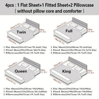 Bed Sheet Set 4-Piece 2200TC Bamboo Blend with Four Bed Sizes and Eleven Solid Color Options