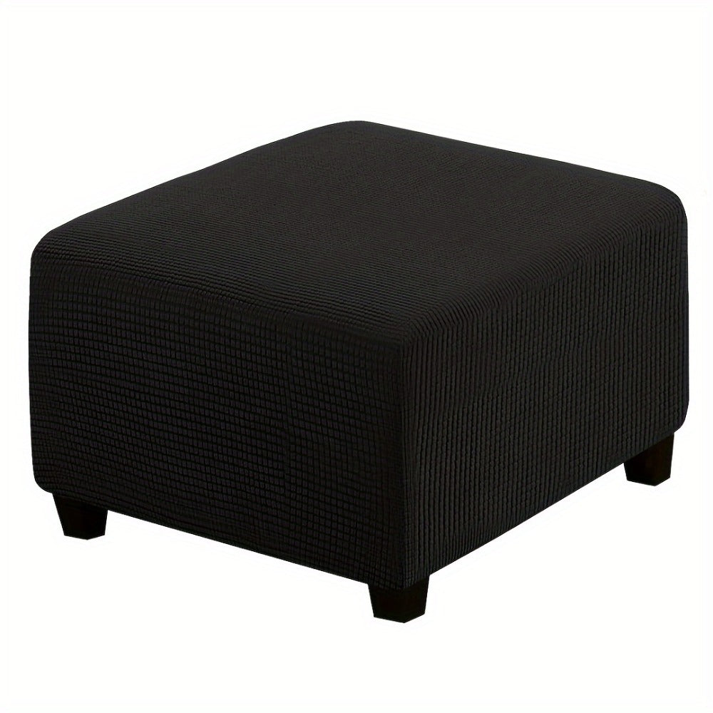 Square Ottoman Cover Elastic Stretch – Polar Fleece Footstool Slipcover with Elastic Band Closure Machine Washable for Home Office Decor