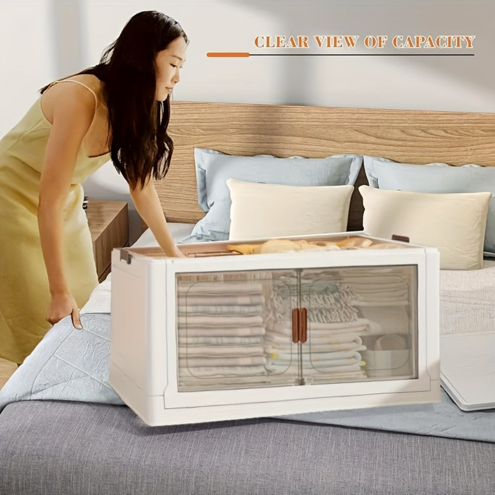 Foldable Storage Cabinet with Door, Multi-Layer Stackable Storage Box for Shoes, Clothes & Books
