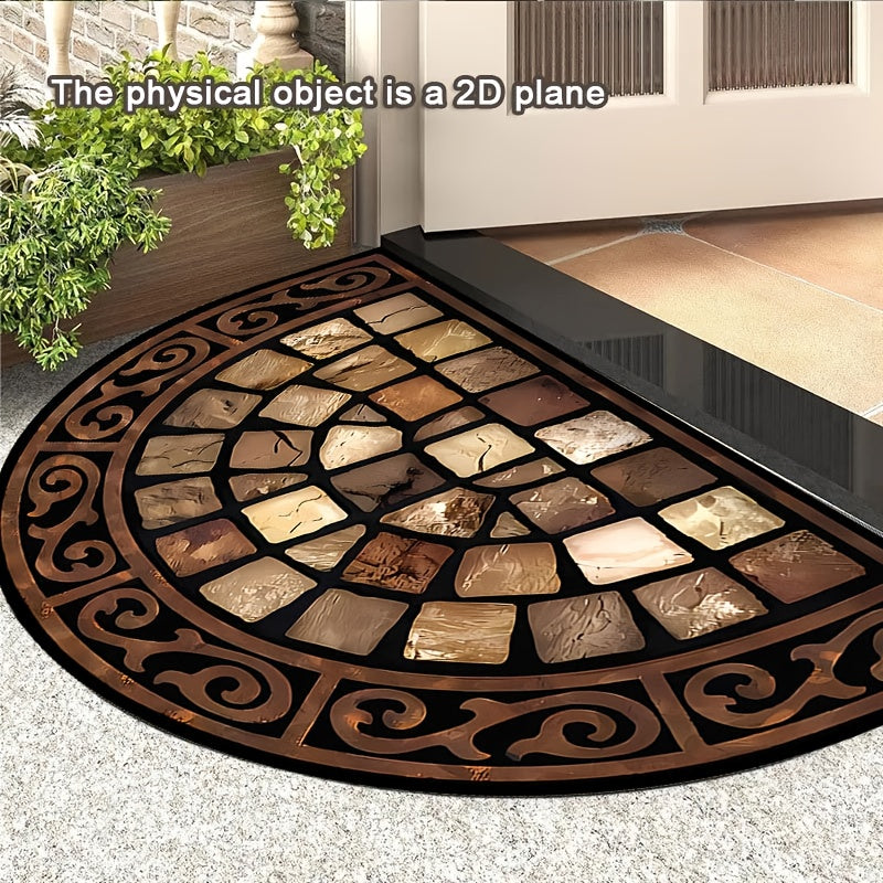 Semicircular Earth-Tone Mosaic Stone Print Doormat in 60 x 90cm BY15 Checkout Style Pictured