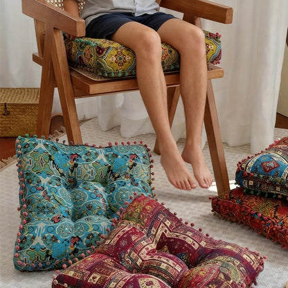 Meditation Floor Cushion Thick Soft Bohemian Moroccan Design Linen Cover Round Pad for Living Room Bedroom Office Yoga Mindfulness Boho Home