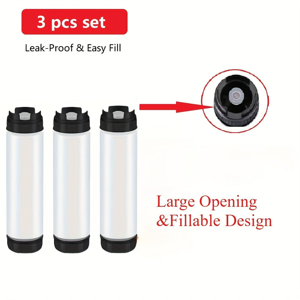 Squeeze Bottles Set of 3 Leak-Resistant Wide Opening Sauce Dispenser Transparent for Home Cooking, Dining and Outdoor Meals
