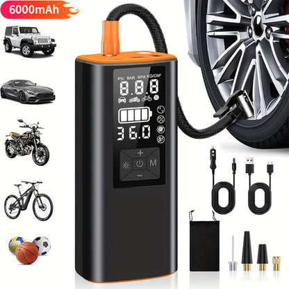 150 PSI Cordless Tire Inflator with 6000mAh Battery, Digital Pressure Gauge, LED Light and USB-C Charging