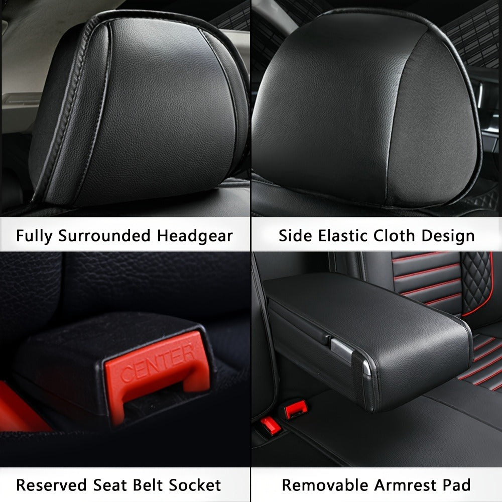Car Seat Covers 5-Seat PU Leather Set with Front Storage Pocket, Armrest Piece and Eight Colors