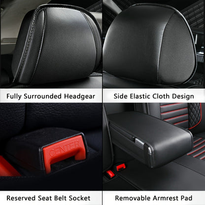 Car Seat Covers 5-Seat PU Leather Set with Front Storage Pocket, Armrest Piece and Eight Colors