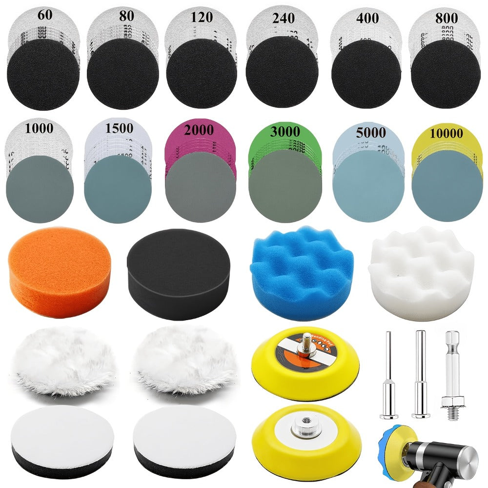 Sanding Disc Drill Polishing Kit 133PCS 3 Inch Hook and Loop Wet Dry Sandpaper Buffing Pads for Car Headlight Restoration Wood Metal Glass