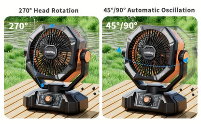 Camping Fan Battery Powered 20000mAh, Dual Motor 8-Speed Portable Tent Fan with Remote Control, 4 LED Lanterns and Hanging Hook