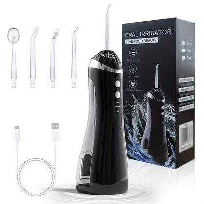 Water Flosser Portable Three-Mode Oral Irrigator with Brush Head Attachment, USB Charging and White, Black or Pink Options