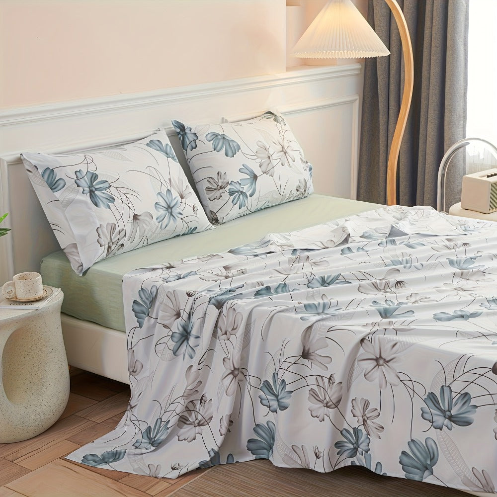 Bed Sheets, Floral Polyester Set with 12-Inch Fitted Pocket, Twin-to-King Sizes and White, Pink or Green Patterns