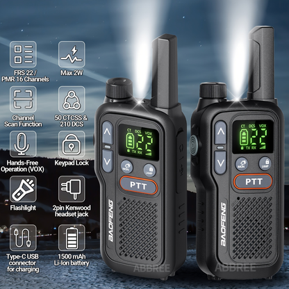 FRS Two Way Radio Rechargeable, BAOFENG BF-T18 Walkie Talkies Long Range with NOAA Weather Alert, VOX Hands-Free, 1500mAh USB-C Battery