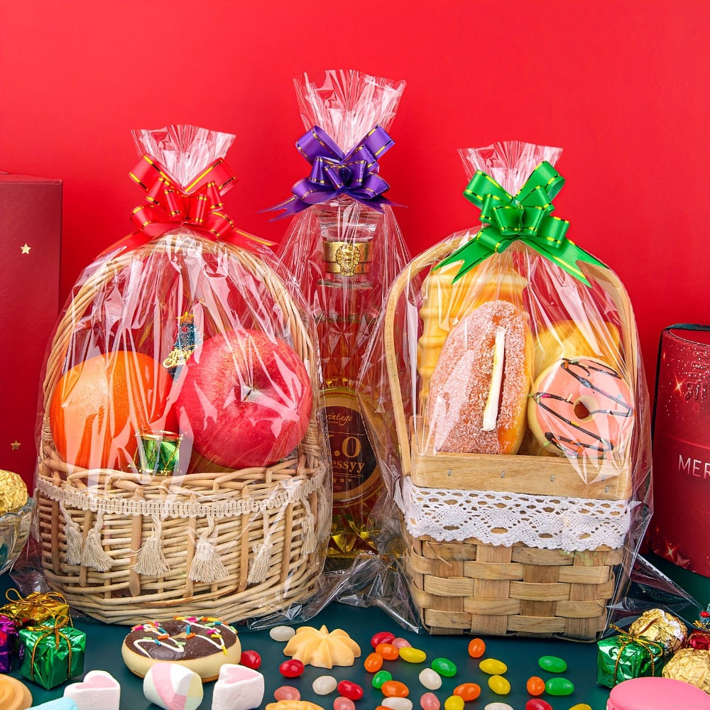 Cellophane Bags 50-Pack Large 18x30 Inch Transparent Gift Basket Wrap Bags – Clear Cellophane Wrapping for Christmas