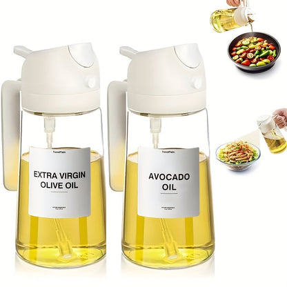 Glass Olive Oil Dispenser Bottle Set of 2 – 16oz 480ml Dual Drizzle & Spray Function, Light-Blocking Design for Fresh Oil