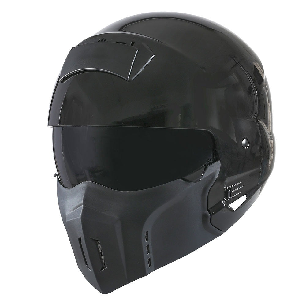 Motorcycle Helmet Convertible Full/Open-Face Shell with Detachable Mask, Smoked Shield, S-XL Sizes and Multiple Styles