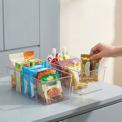 Clear Pantry Storage Bins Set of 8 with Dividers – Transparent Refrigerator Organizer Bins for Kitchen Cabinet, Pantry Organization