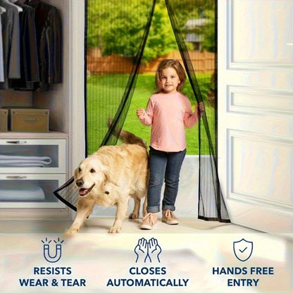 Magnetic Screen Door with Heavy Duty Metal Frame – Self-Closing Mesh Door Curtain, Insect-Proof Bug Screen with Frame Shackle