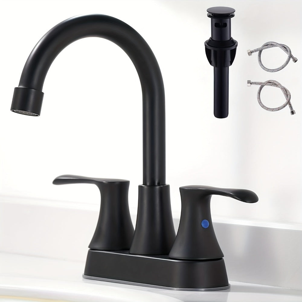 Centerset Bathroom Faucet 2 Handle 4 Inch – Dual Handle Vanity Sink Faucet with Pop-Up Drain & Supply Lines