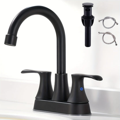 Centerset Bathroom Faucet 2 Handle 4 Inch – Dual Handle Vanity Sink Faucet with Pop-Up Drain & Supply Lines