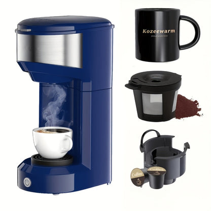 3-in-1 Coffee Machine Single Serve Brewer for K-Cup Pods Ground Coffee and Tea Compact with Reservoir for Kitchen Office Home Dark Blue
