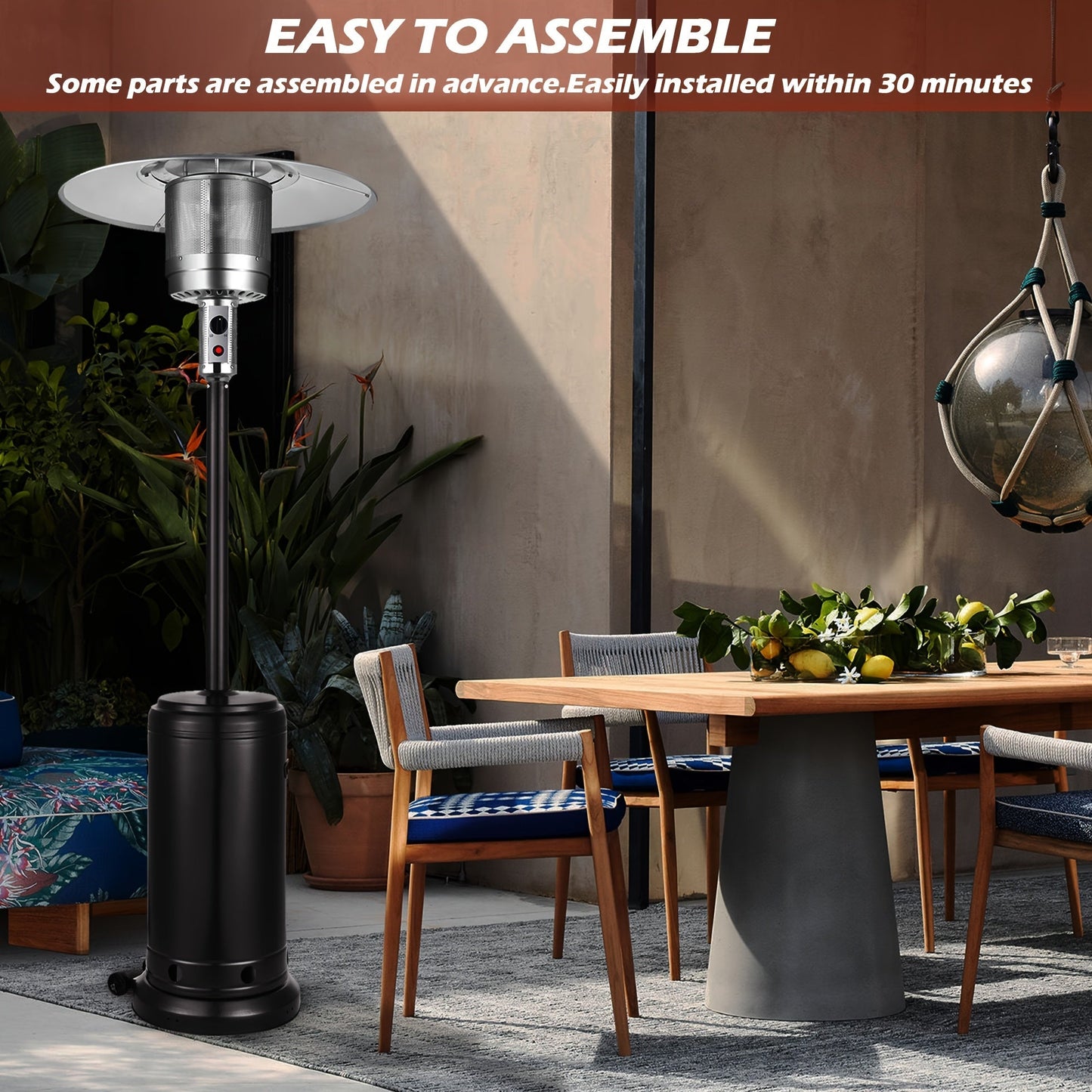 Propane Patio Heater 47000 BTU Outdoor Standing Heater with Wheels, 18-Foot Heating Radius, Fast Heat in 1 Min
