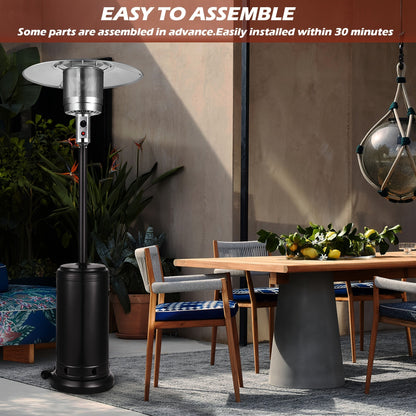 Propane Patio Heater 47000 BTU Outdoor Standing Heater with Wheels, 18-Foot Heating Radius, Fast Heat in 1 Min