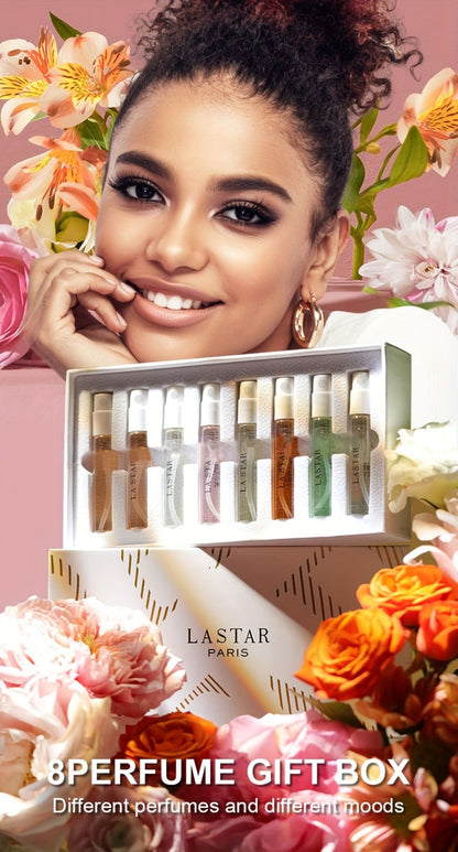 Mini Perfume Set for Women 8 Piece Gift Box Woody Floral Fruity Fragrance Sampler Kit Long Lasting TSA Compliant Travel Friendly 0.81oz Each