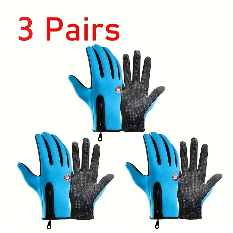 Full-Finger Winter Gloves with Single- or Three-Pair Pink, Blue and Black Options across S to XL Sizes