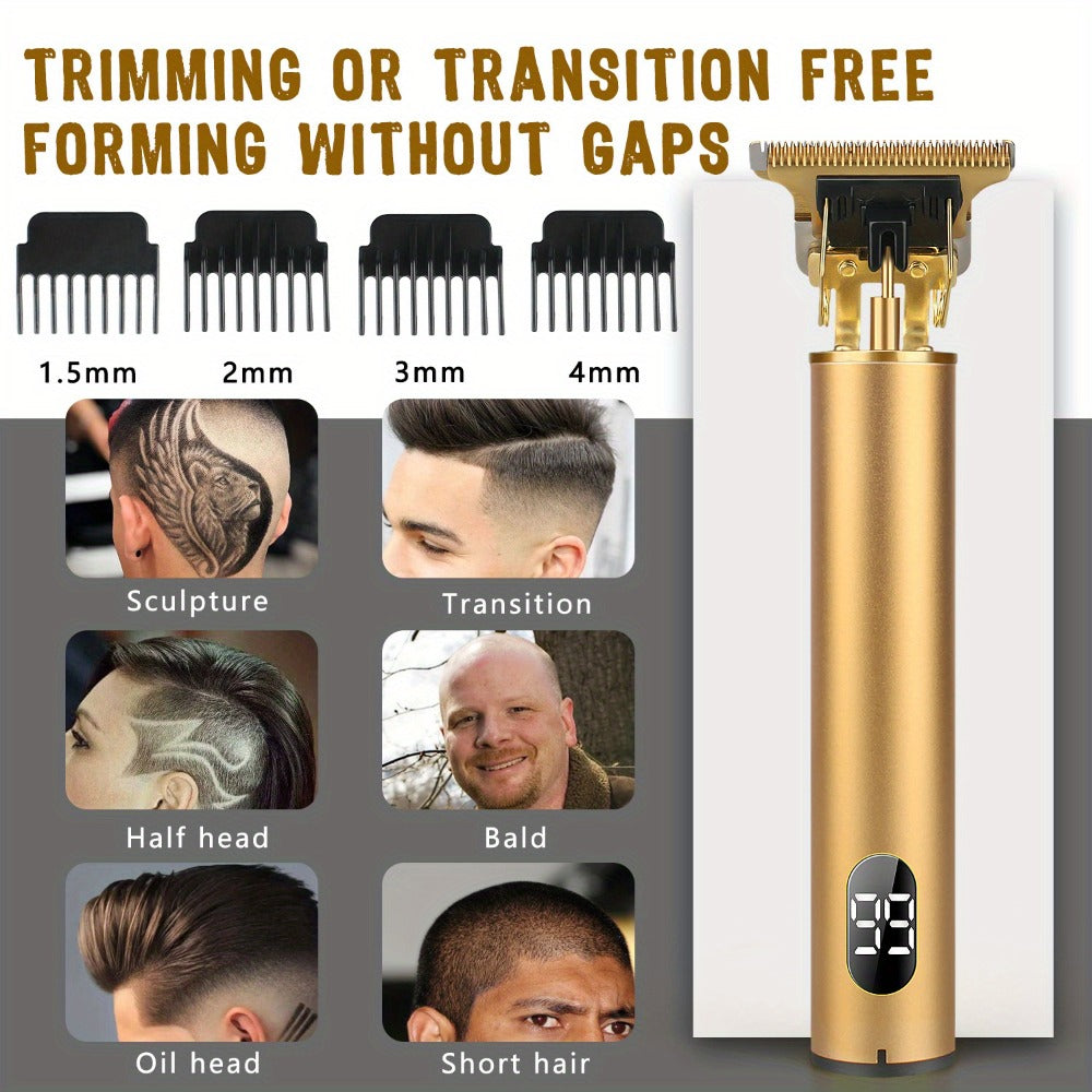 T-Blade Trimmer for Men Cordless Rechargeable – Nano Titanium Alloy Blades LED Display 4 Guide Combs 1.5-4mm