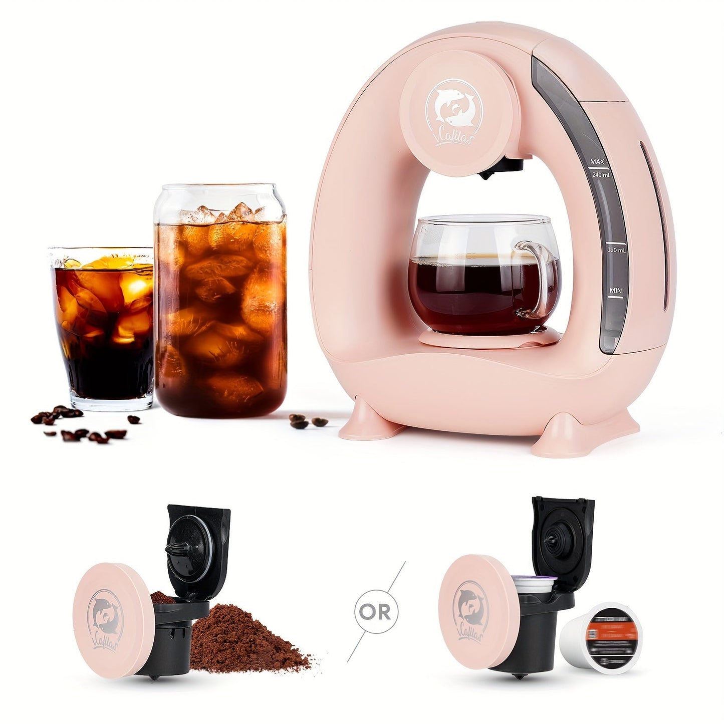 Single Serve Coffee Maker 2-in-1 K-Cup Compatible and Coffee Grounds - Mini Drip Coffee for Entryways, Bedrooms and Living Spaces