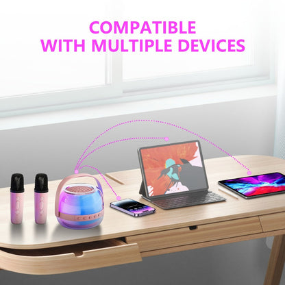 Portable Karaoke Machine with 2 Wireless Microphones, 3-Piece Bluetooth Speaker Set, Ambient Night Lamp Lighting