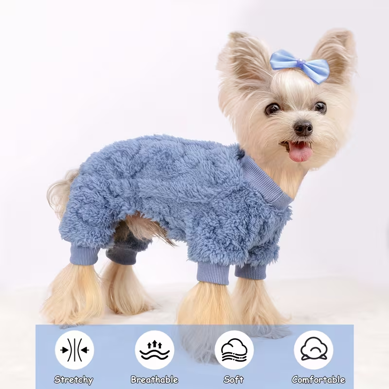 Dog Fleece Jumpsuit 4-Leg Onesie Sweater for Small Dogs & Cats 1-15lbs, Warm Pullover Pet Clothes Fall Winter Pajamas for Chihuahua Yorkie