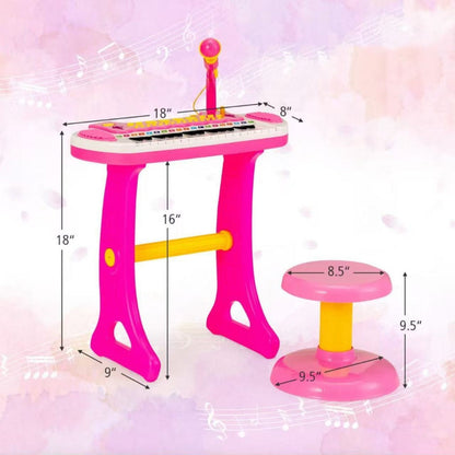 Kids Piano Keyboard Toy 31 Keys with Stool & Adjustable Microphone, Recording & Playback, Light Effects