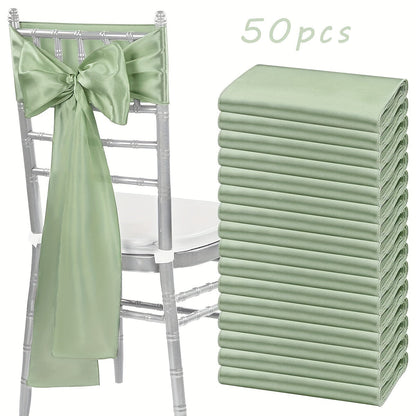 50pcs Satin Chair Sashes Bow Ribbon 7x108in – Universal Chair Belt Streamer for Wedding Reception Banquet Restaurant Hotel Party Event