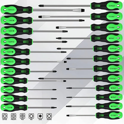 Screwdriver Organizer Set with 69- or 118-Piece Rack Configurations in Green, Red or Orange and Blue