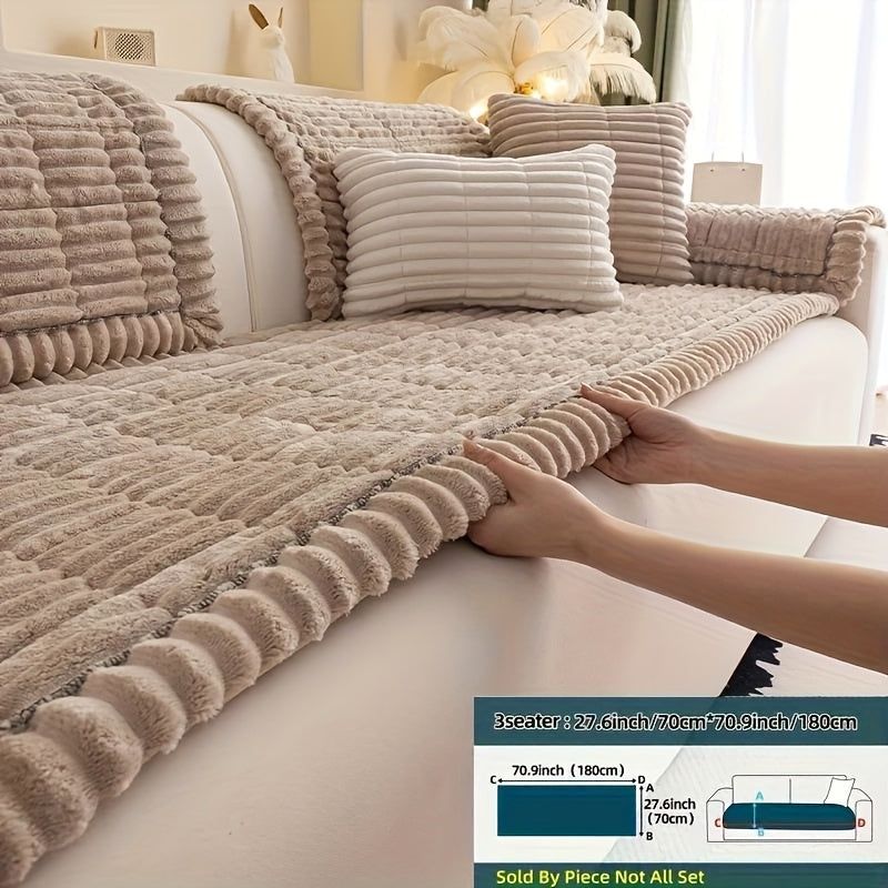 Sofa Cushion Cover Plush Velvet Washable Seat Pad Wavy Edge Soft Kapok Filling for Couch Loveseat 1 2 3 4 Seater