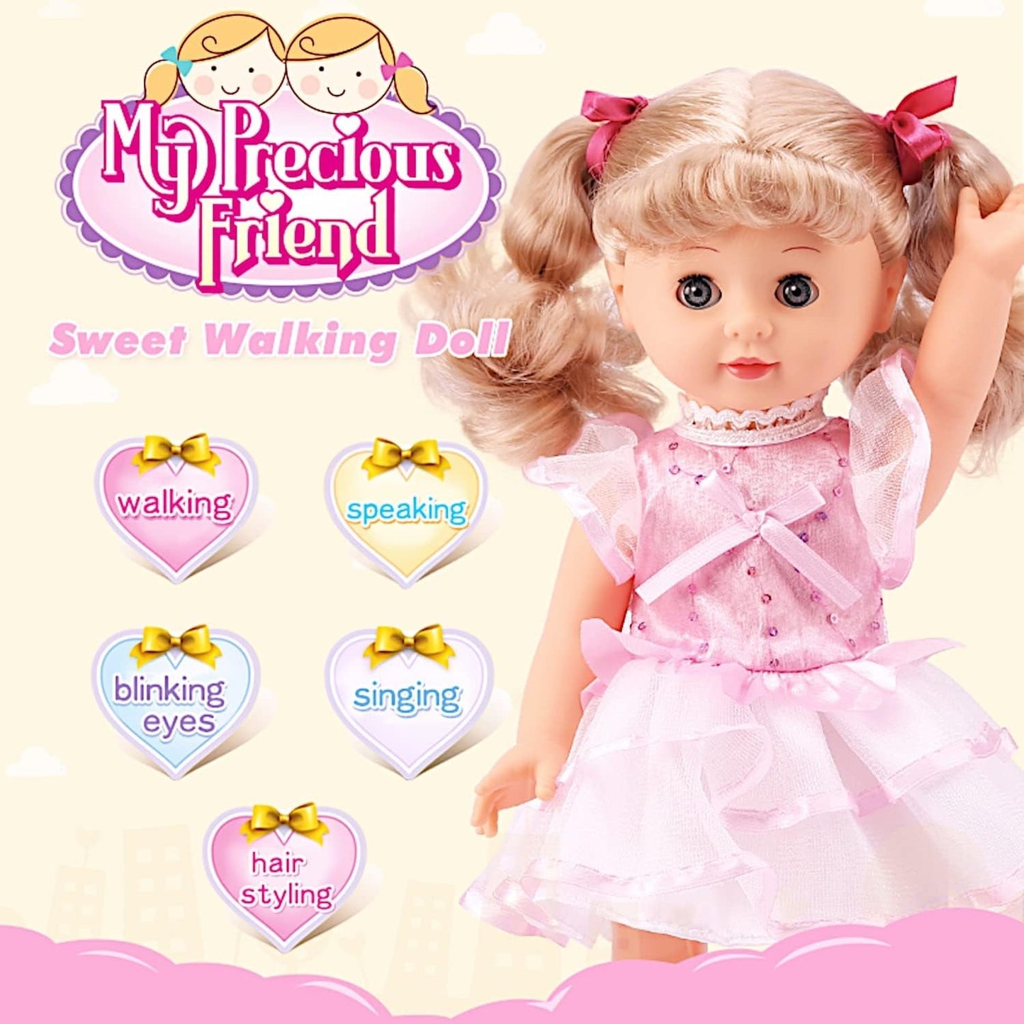 Walking Talking Doll Sonic Control 12 Inch Blonde Princess, Clap Activated Sings Walks Talks, Blinking Blue Eyes