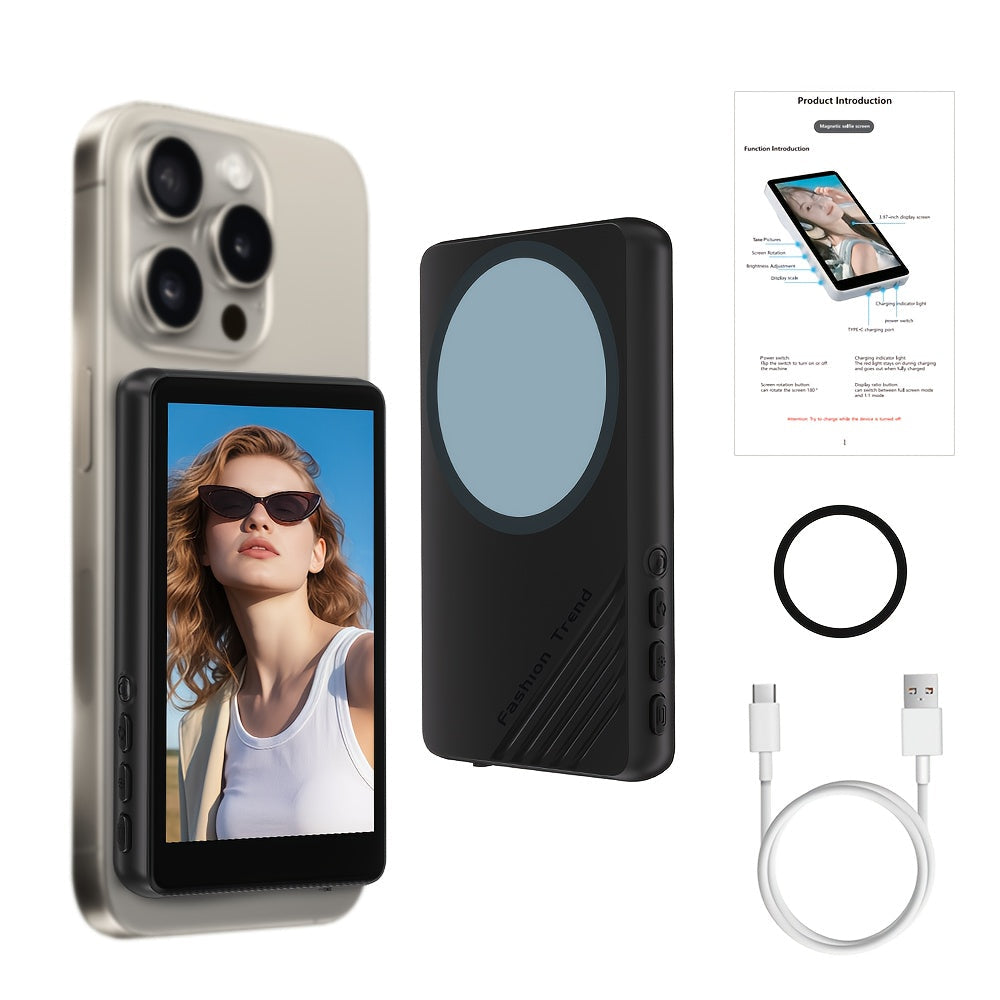 Magnetic Selfie Monitor Screen for Vlogging & Live Streaming, Rear-Facing Main Camera Display for iPhone & Android
