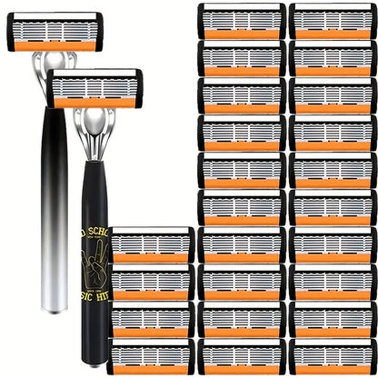 Safety Razor Set for Men 2 Anti-Slip Handles & 24 Ultra-Sharp Replaceable Stainless Steel Blades – Smooth Painless Close Shave
