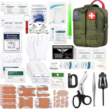 258-Piece Outdoor Tool and First Aid Supply Kit with Five Color-Labeled Molle Pouch Options